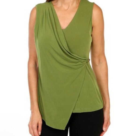 Carmen Marc Valvo Sz XS  Draped Crossover Knit Top OLIVE GREEN  B37 - Picture 1 of 8